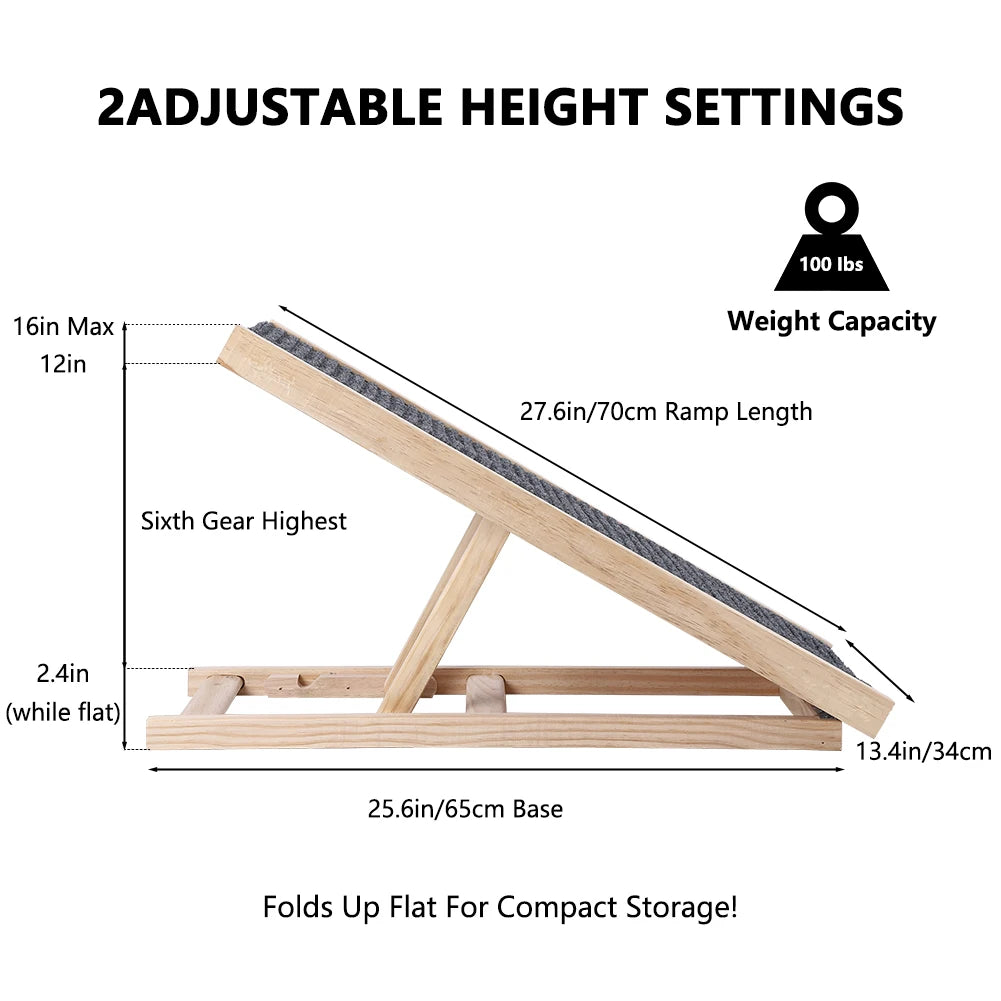 HiMISSDog Wooden Adjustable Folding Dog Ramp with Anti Skid