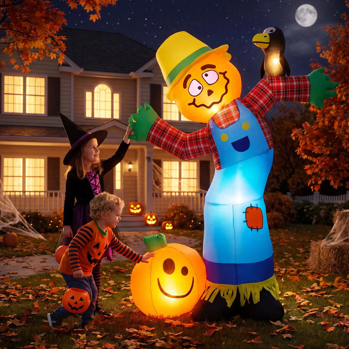Lighted Halloween Pumpkin Scarecrow Inflatable Lawn and Porch Decoration