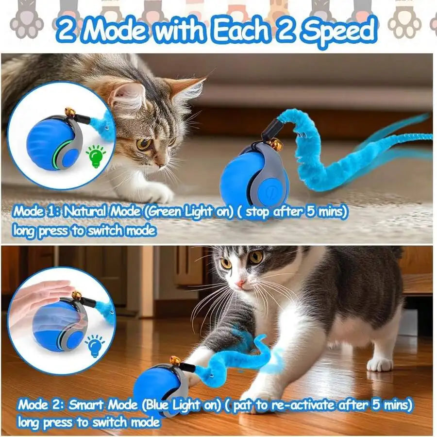 Motion Activated Interactive Cat Toy Ball With Feather Tails