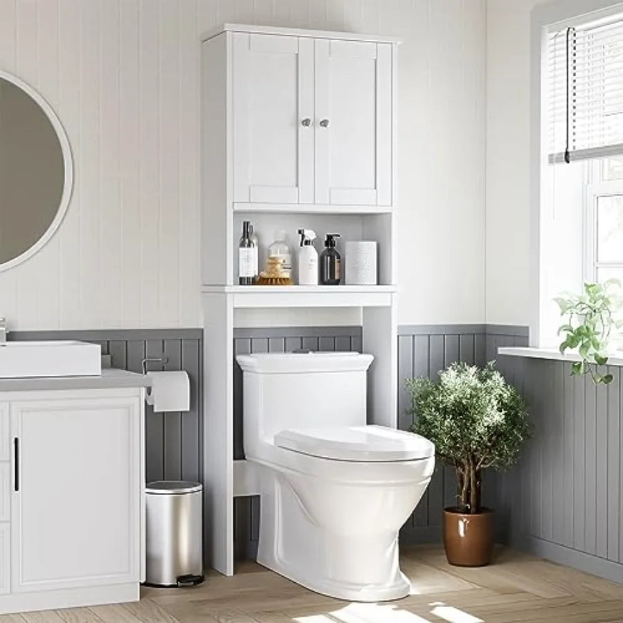 Over The Toilet Storage Cabinet Shelf Organizer With Anti Tip