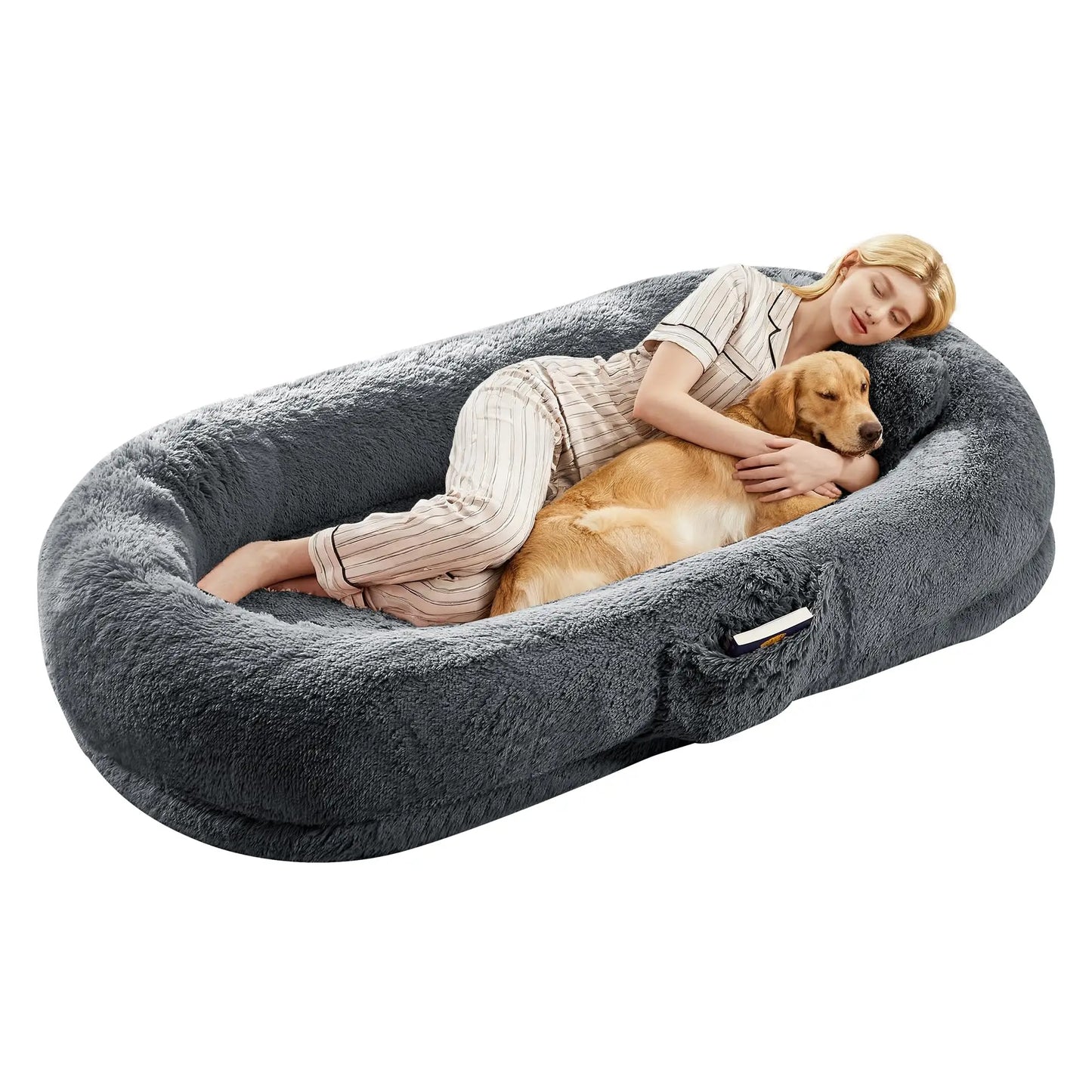 HiMISSCN Orthopedic Memory Foam Faux Fur Human Dog Bed
