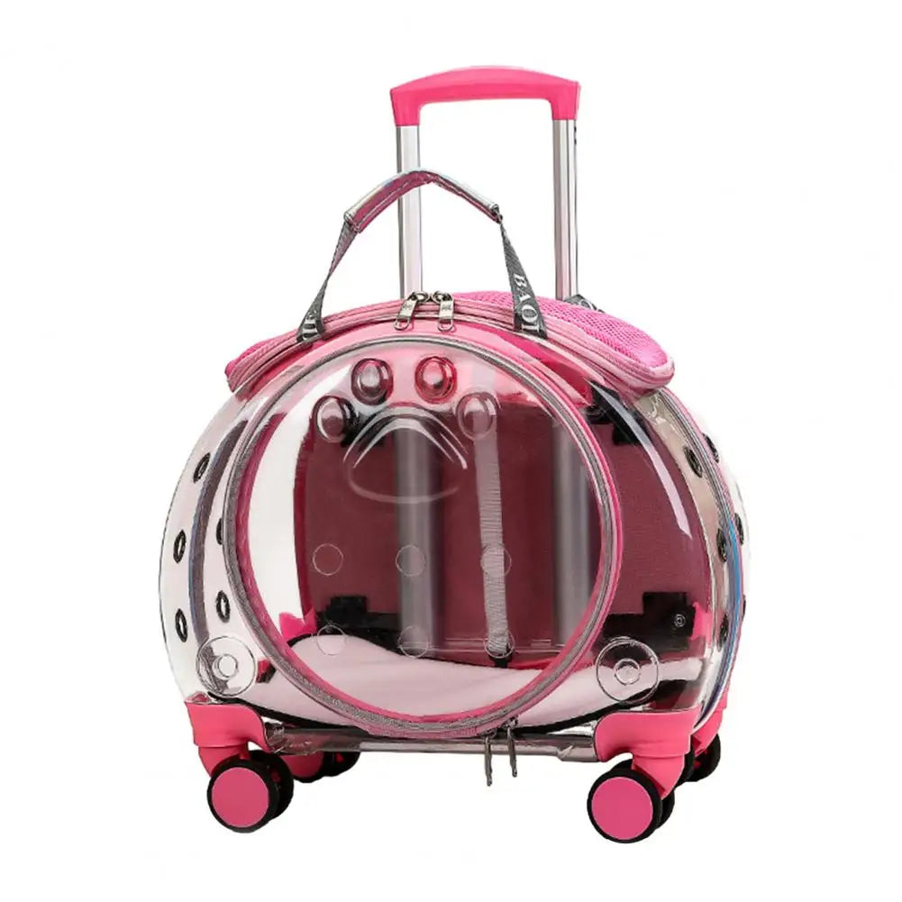 Pet Trolley Case Clear Ventilation Holes Silent Wheels Convenient Portable Cats Dogs Backpack