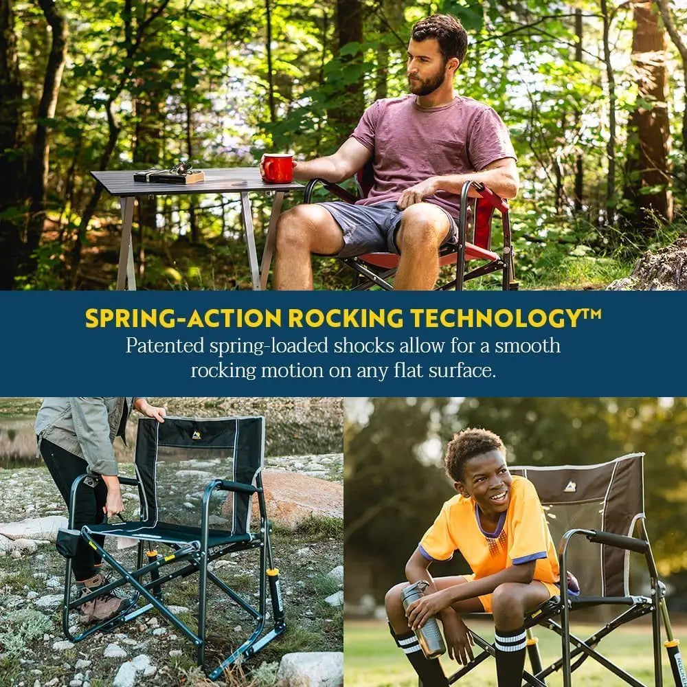 Portable Folding Rocking Camping Chair With Armrests And Drink Holder