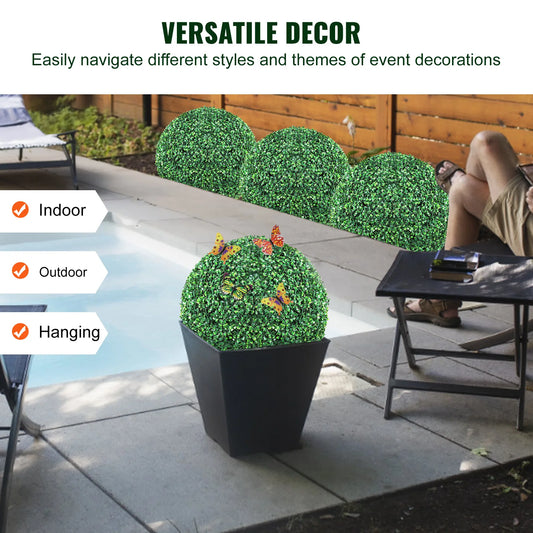 SucceBuy Artificial Topiaries Boxwood Trees 16/20" Tall 2Pcs Ball-Shape Topiaries Plant All-year Green Feaux Plant Decorative