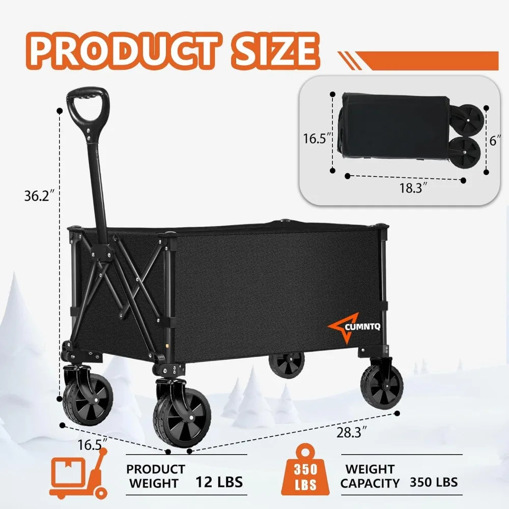 Foldable Utility Wagon 350lbs Collapsible All Terrain Wheels Shopping Camping Garden Beach