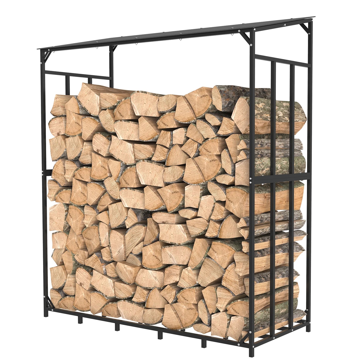 Heavy Duty Metal Firewood Rack With Top Cover For Outdoor