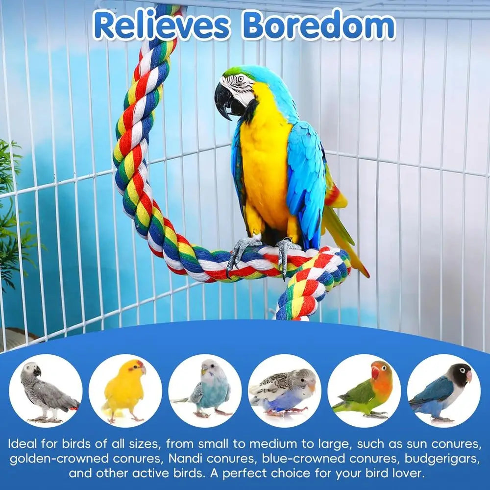 Bird Rope Perch Stand, Birdcage Swing Spiral Toys, Bird Climbing Bungee Rope Perches Chew Toys Cage Accessories for Cockatiels P