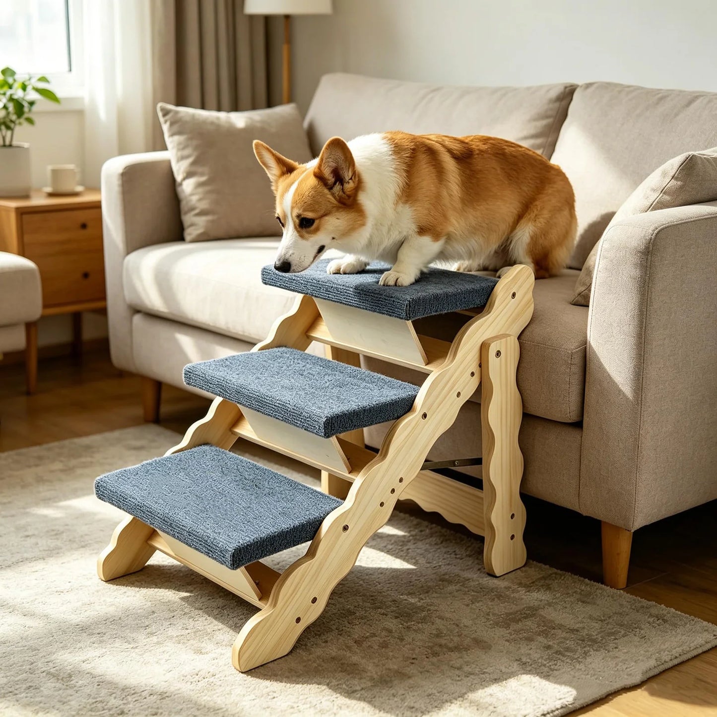 DishyKooker Wooden Pet Stairs And Folding Dog Car Ramp