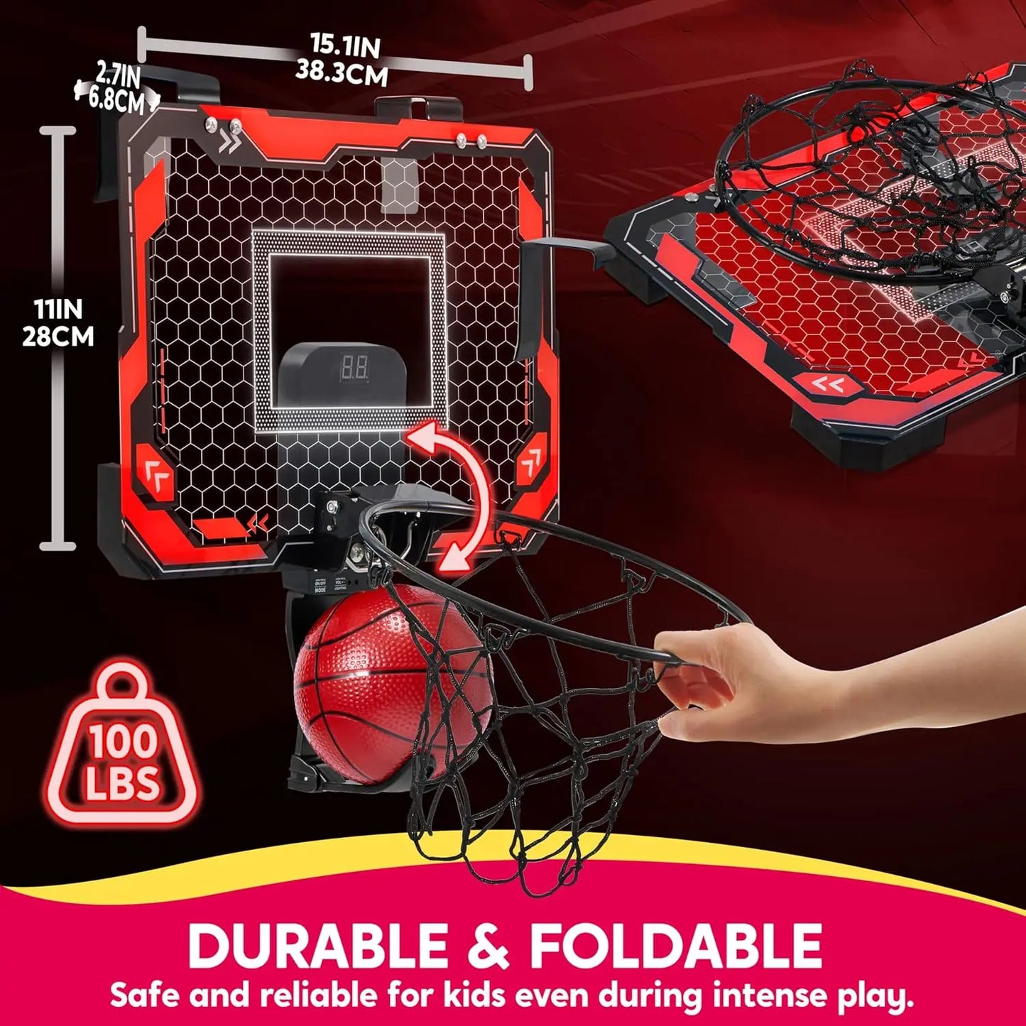 Joyfy Mini Indoor Basketball Hoop Light Up Over Door With 4 Balls
