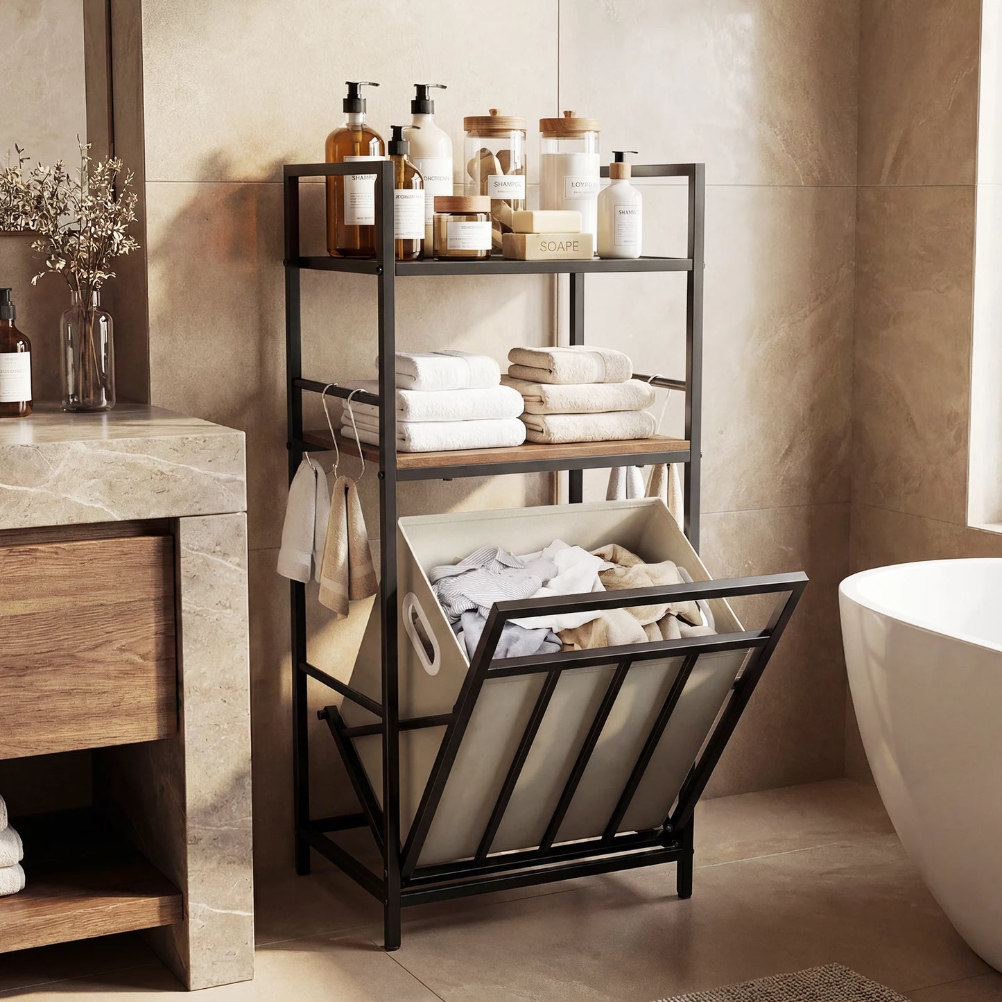 HOMASIS 2-Tier Laundry Hamper with Tilt-Out Basket