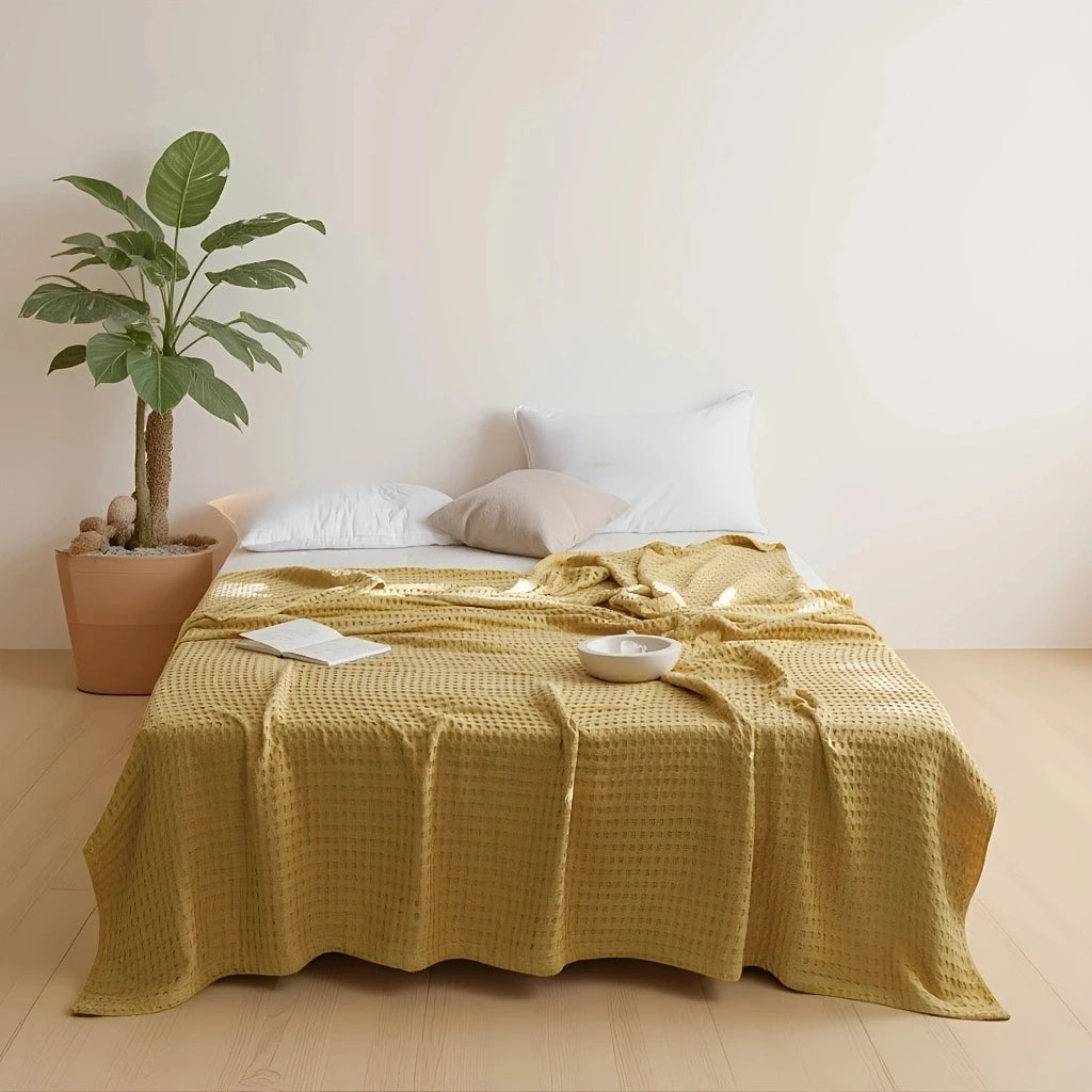 100% Cotton Multi-Layer Gauze Blanket, Waffle Weave Sheet, Nap Blanket, Air Conditioning Throw, Car Blanket, Multi-Purpose Summe