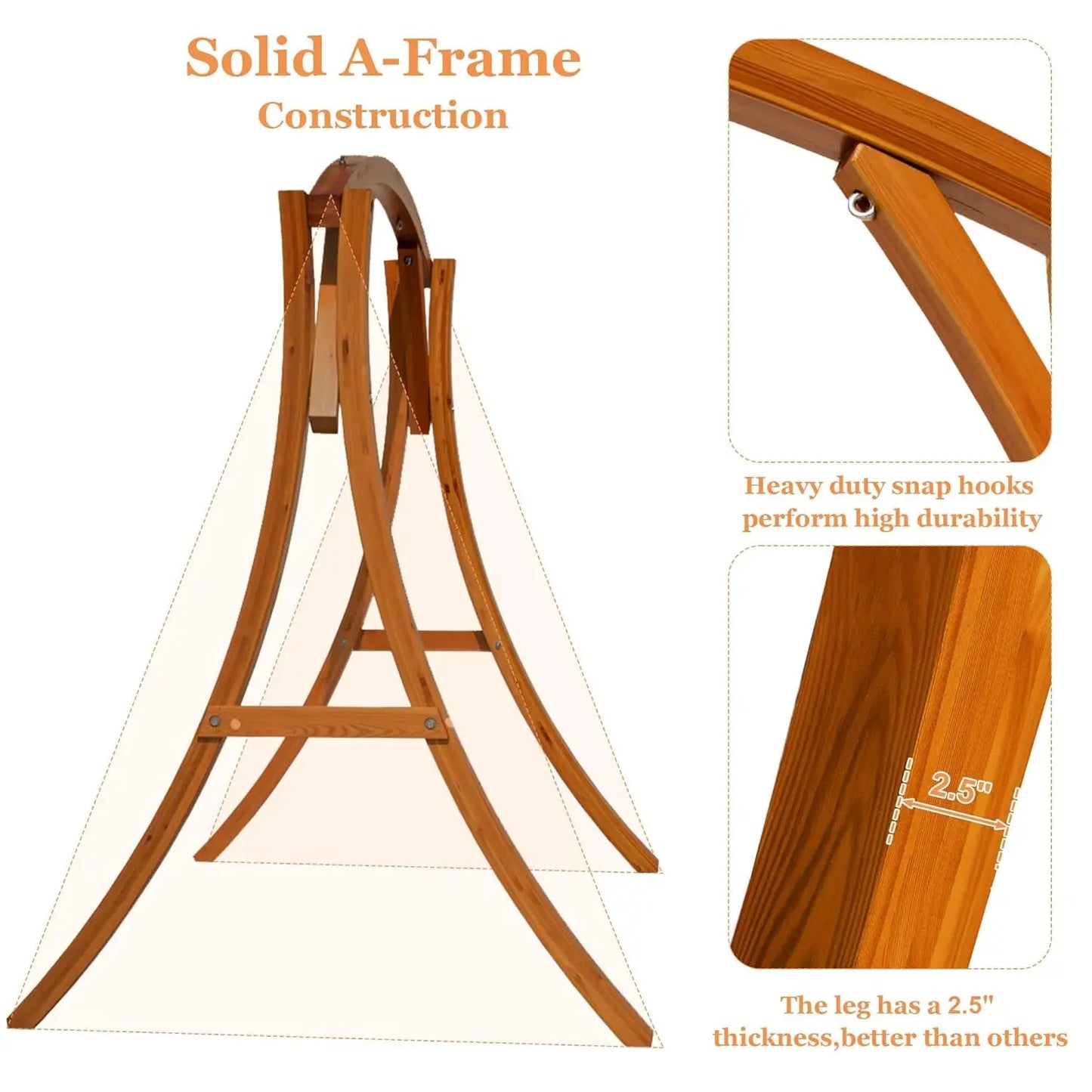 Heavy Duty Wooden Swing Frame Curved A-Frame Stand for Adults Kids Indoor Outdoor 1000 LBS Capacity, Customized