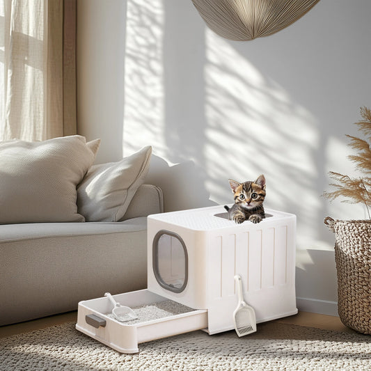 Easy Clean Enclosed Plastic Cat Litter Box With Lid