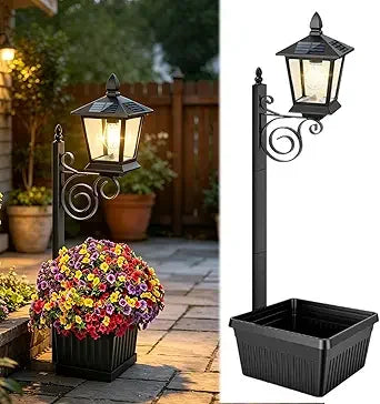 Outdoor Solar Street Light With Flower Pot Wall Mounted Freestanding