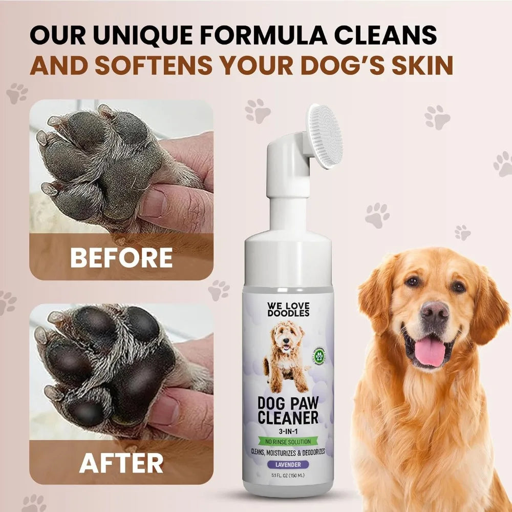 No Rinse Dog Paw Cleaner With Silicone Bristle Brush 3 In 1 Lavender