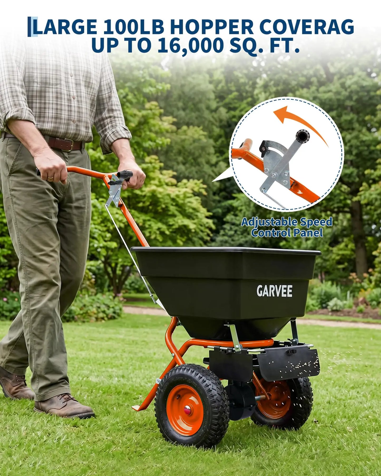 HiMiss Push Lawn Broadcast Spreader For Seed And Fertilizer