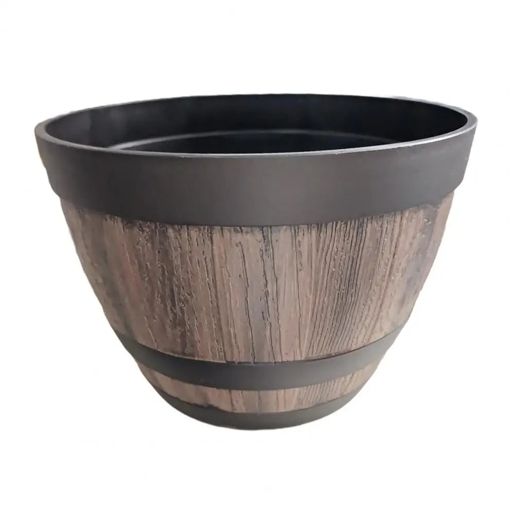 Rustic Farmhouse Whiskey Barrel Planter Plastic Flower Pot Drainage Holes