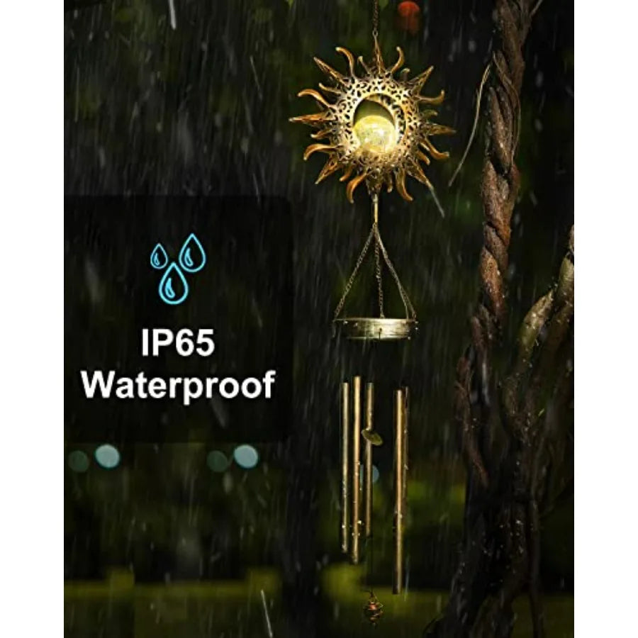 Solar Wind Chimes Outdoor Glowing Crackle Glass LED Waterproof Bells