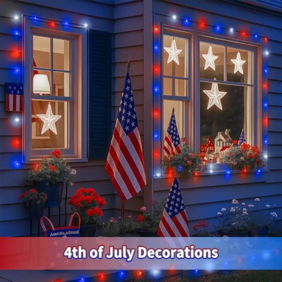 Solar String Lights 30LED Patriotic Outdoor Waterproof With 8 Modes