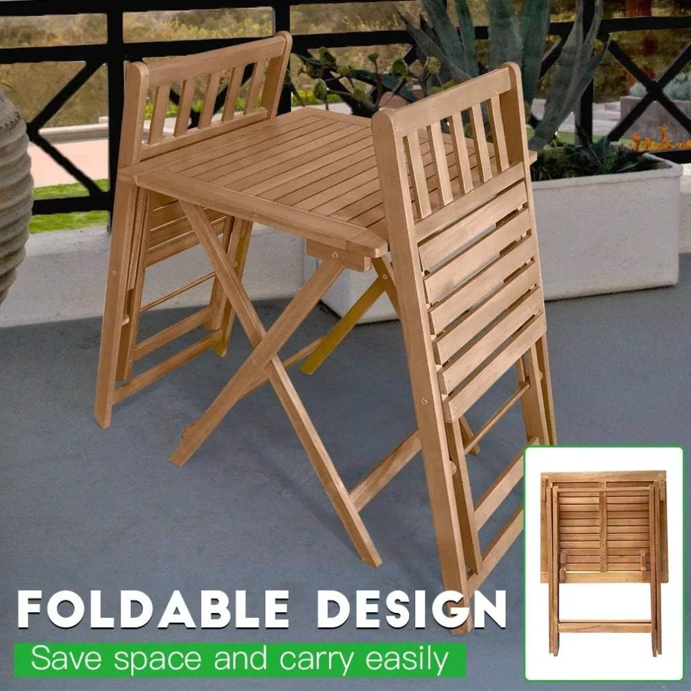 Acacia Wood Folding Patio Bistro Set With Chairs And Table