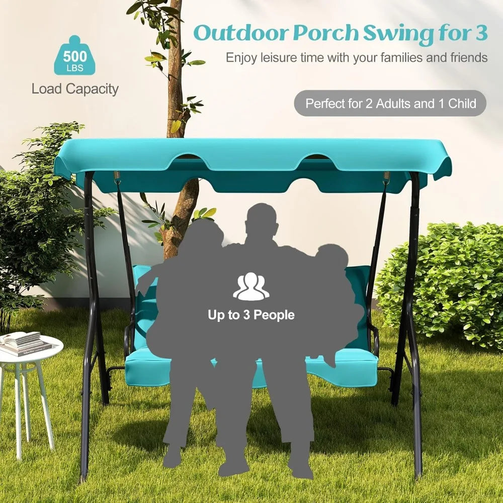 3 Person Porch Swing with Removable Cushion & Powder-Coated Steel Frame Canopy for Patio Porch Backyard Garden Balcony, Custom