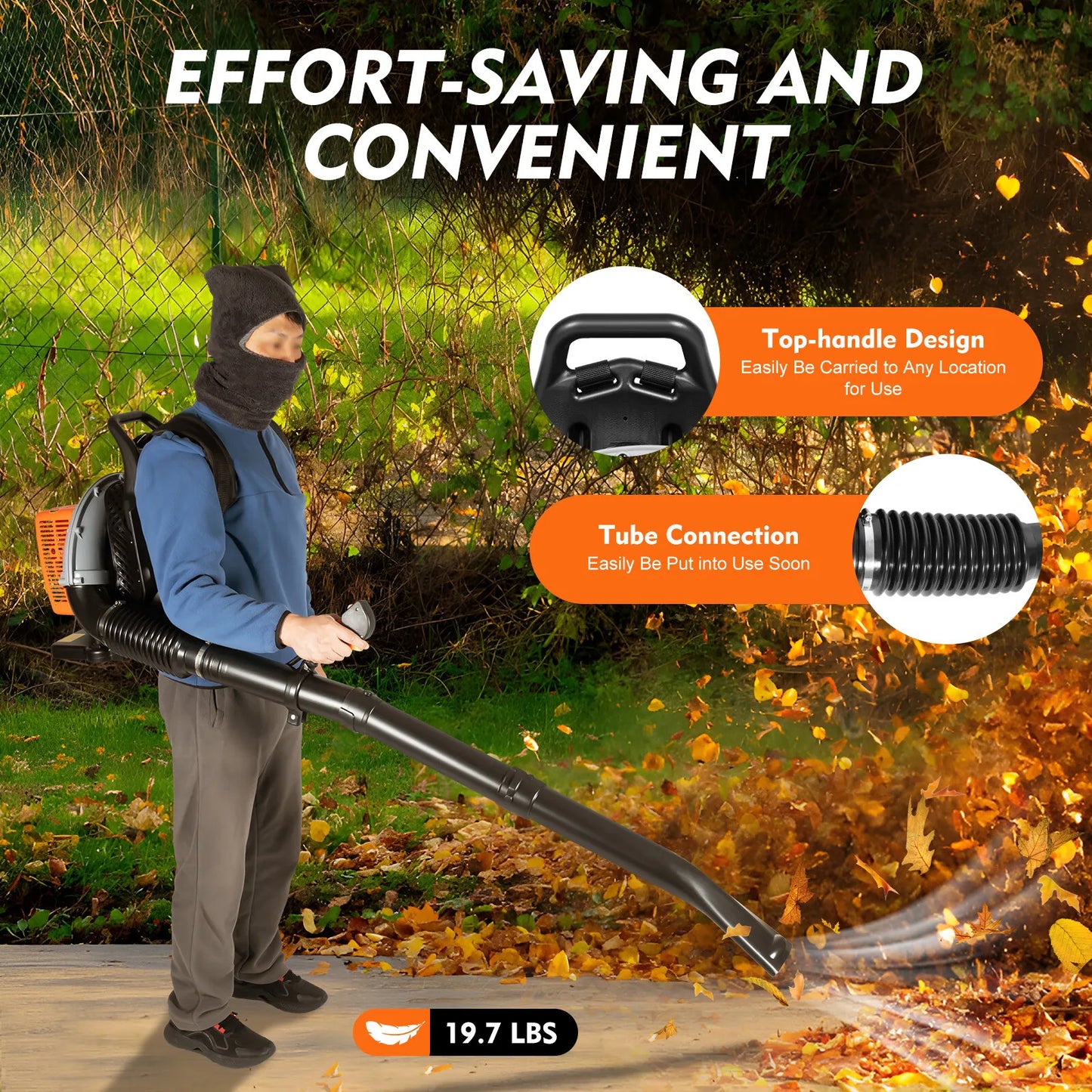 Bymaocar Gas Powered Leaf Blower Backpack 6800 Rpm Adjustable Speed
