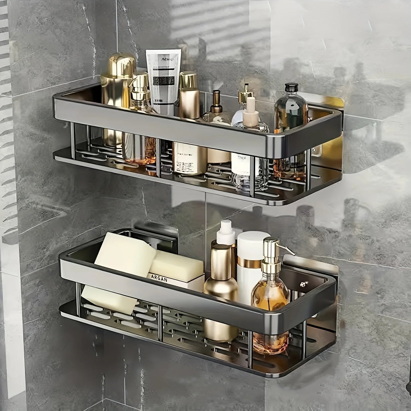 Stainless Steel Shower Caddy Rack Duo Wall Mounted Bathroom Organizer