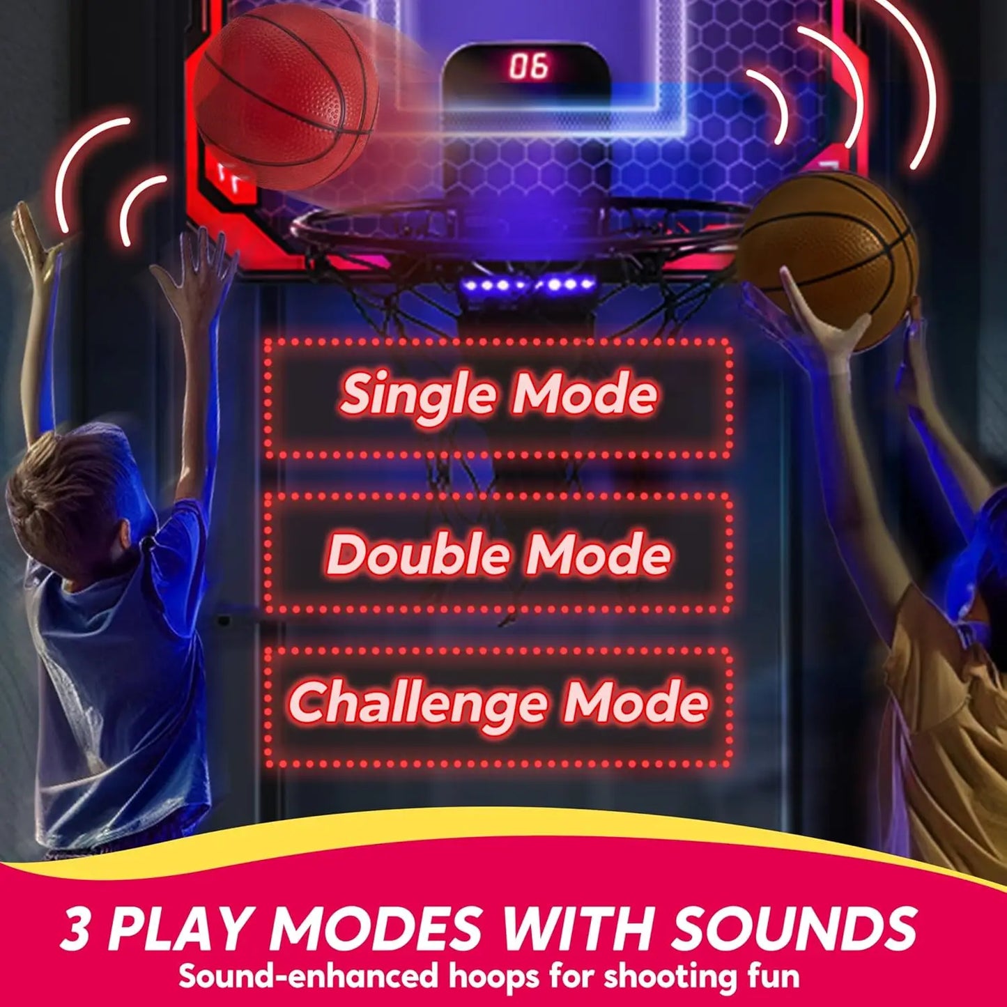 Joyfy Mini Indoor Basketball Hoop Light Up Over Door With 4 Balls