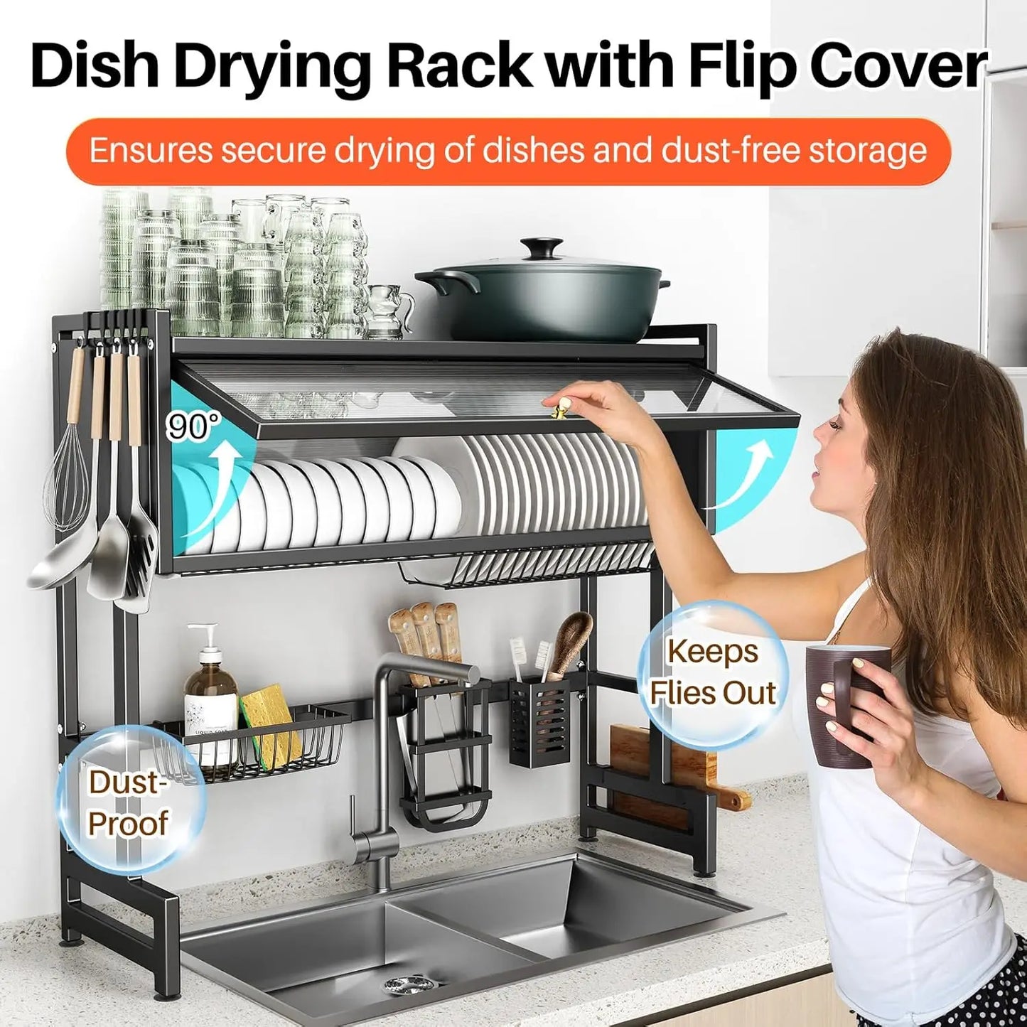 Over the Sink Stainless Steel 3 Tier Rack with Lid