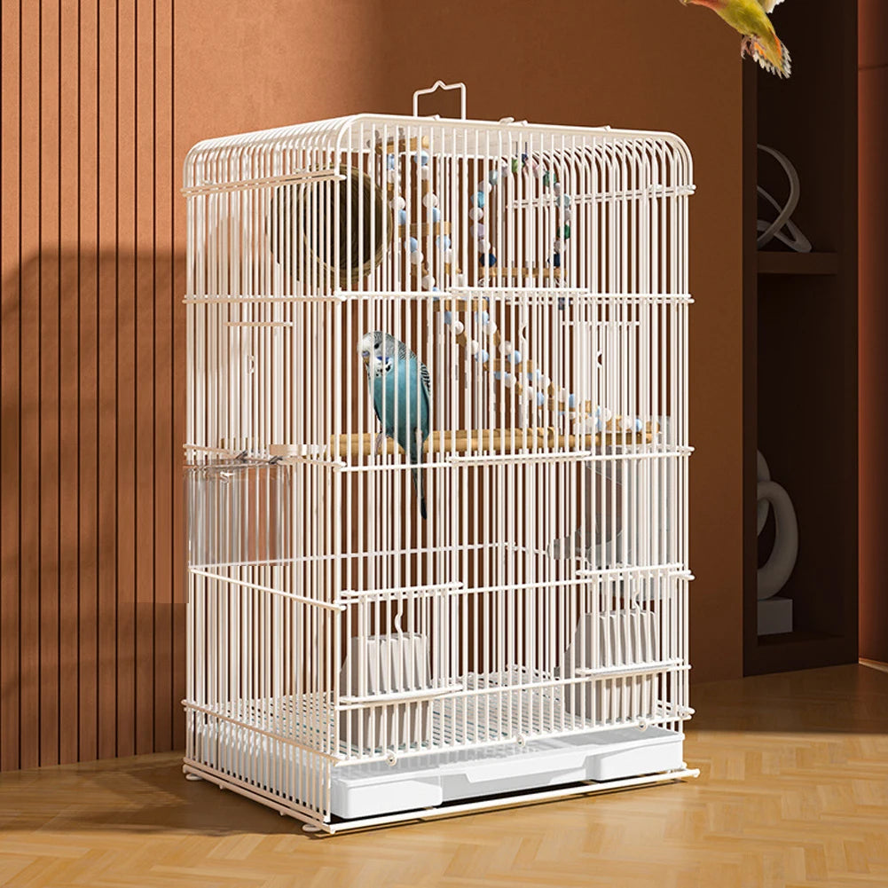 Wrought Iron Bird Cage Portable Parrot Cage Indoor Outdoor Tray