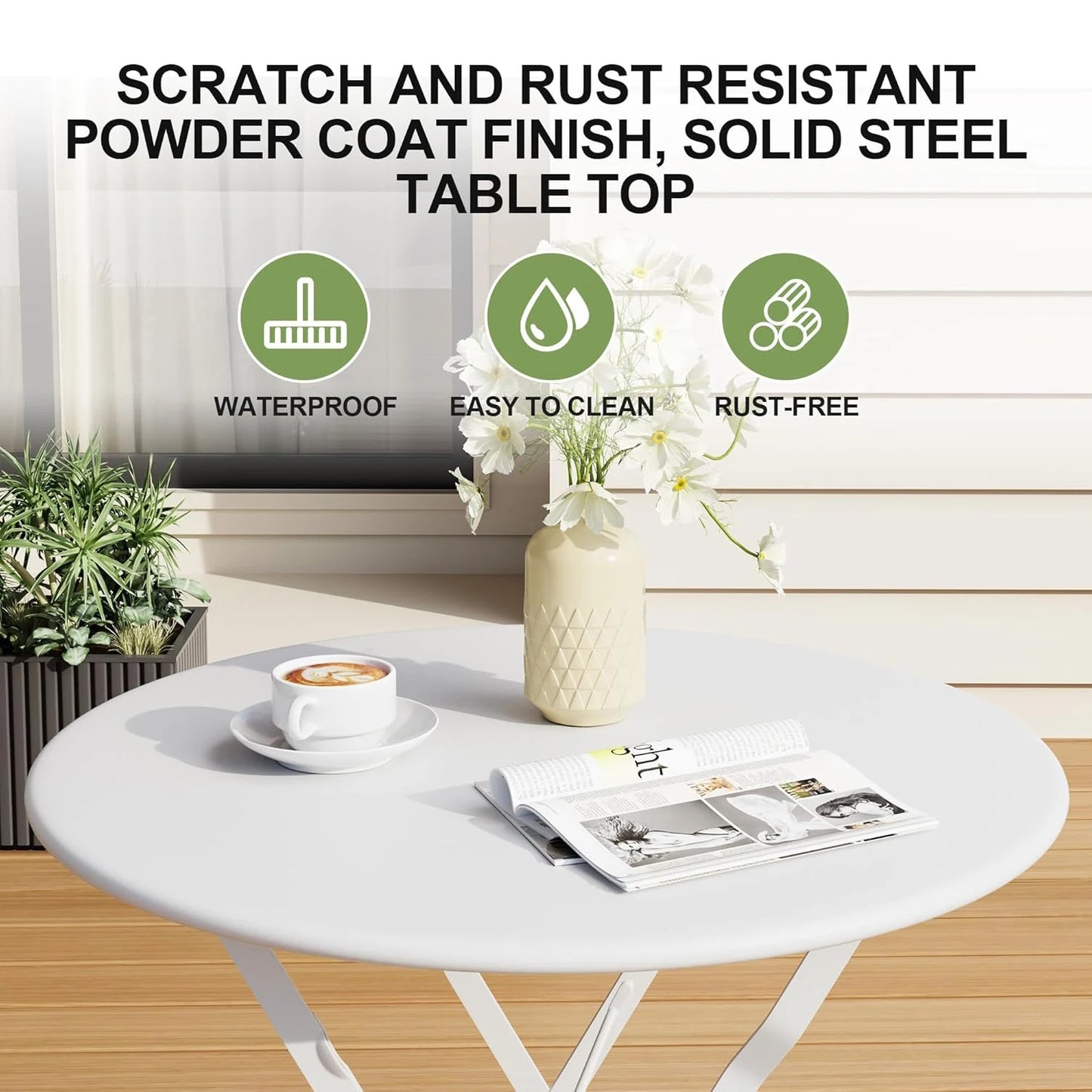 TWISTER.CK Three Piece Patio Bistro Set Folding Iron Table Chairs