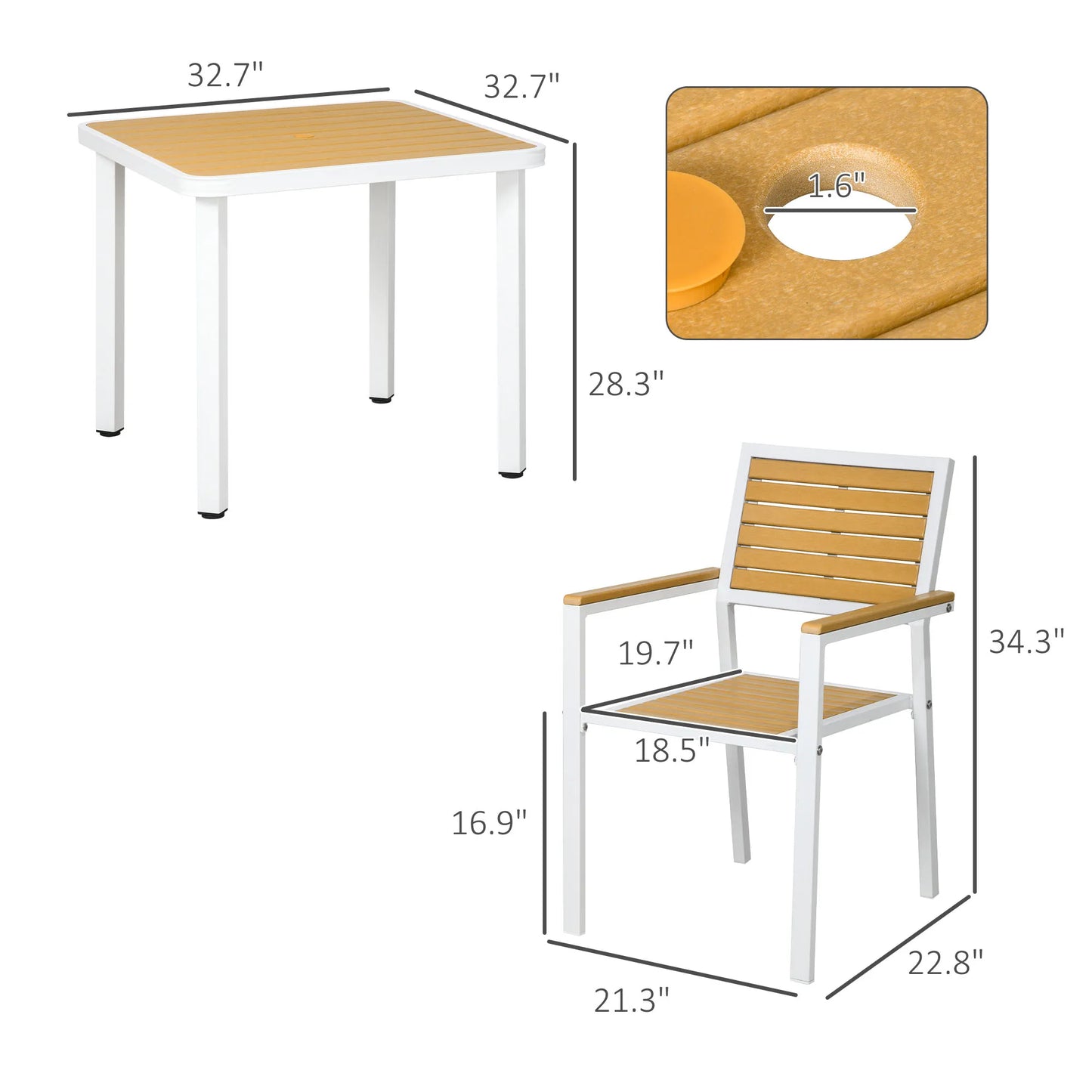 Outdoor Aluminum Patio Dining Set With Umbrella Hole For Four