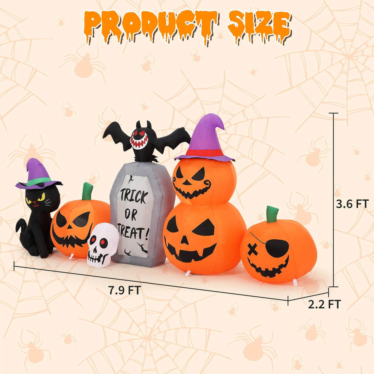 HiMISS Halloween Pumpkin Cat Tombstone Inflatable Yard Decor LED Lights
