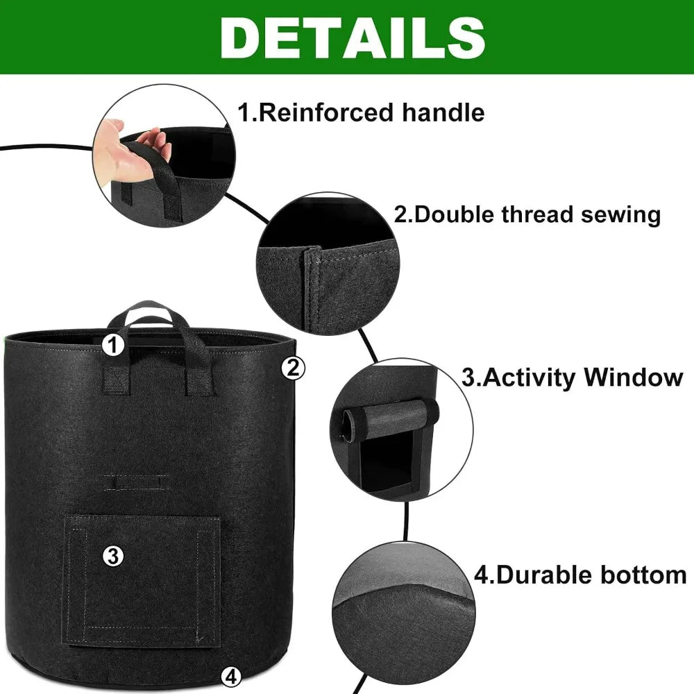 10 Gallon Potato Grow Bags 4-Pack with Flap Window, Heavy Duty Aeration Fabric Pots with Handles for Garden Planting
