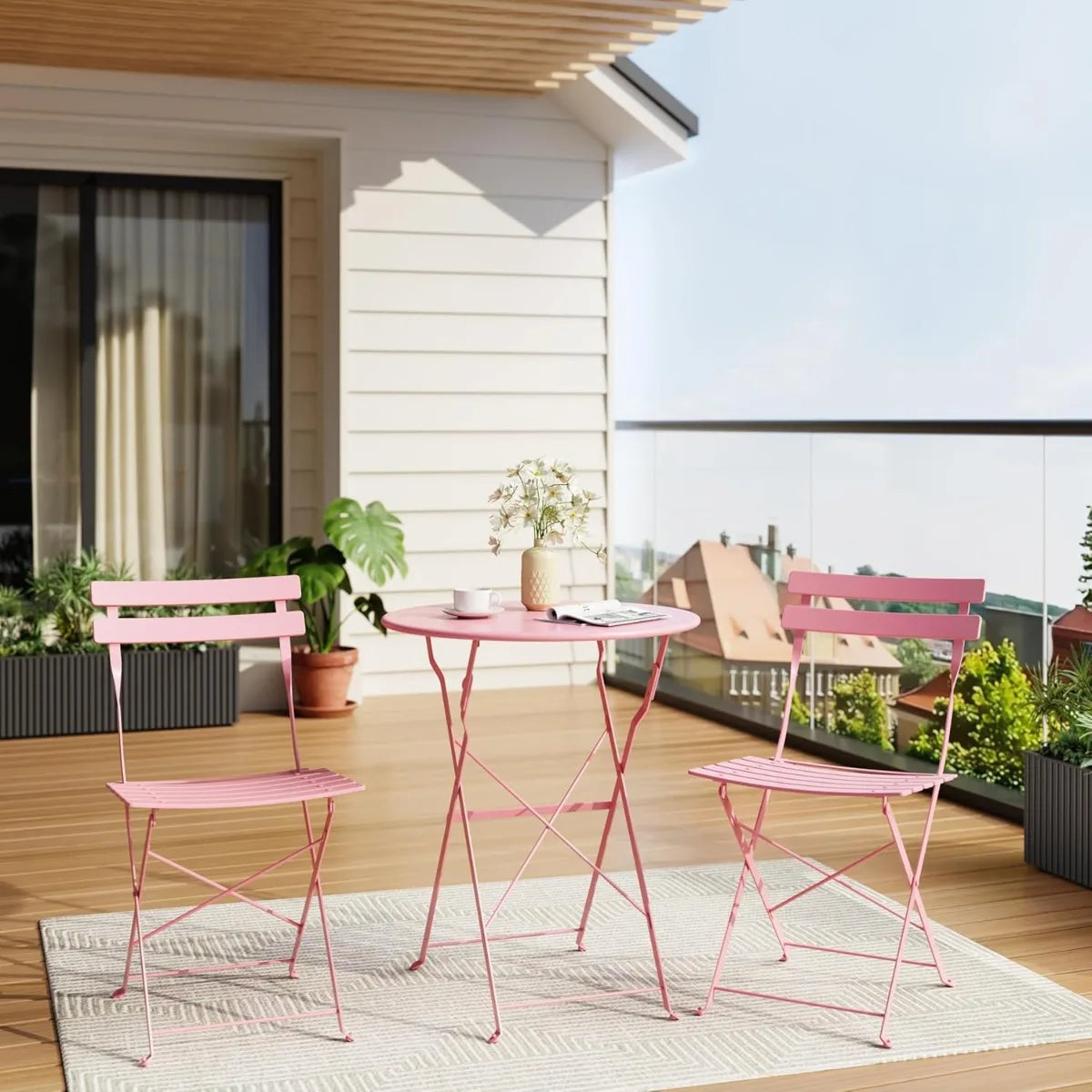 XIUWO Folding Bistro Table And Chairs Outdoor Patio Set