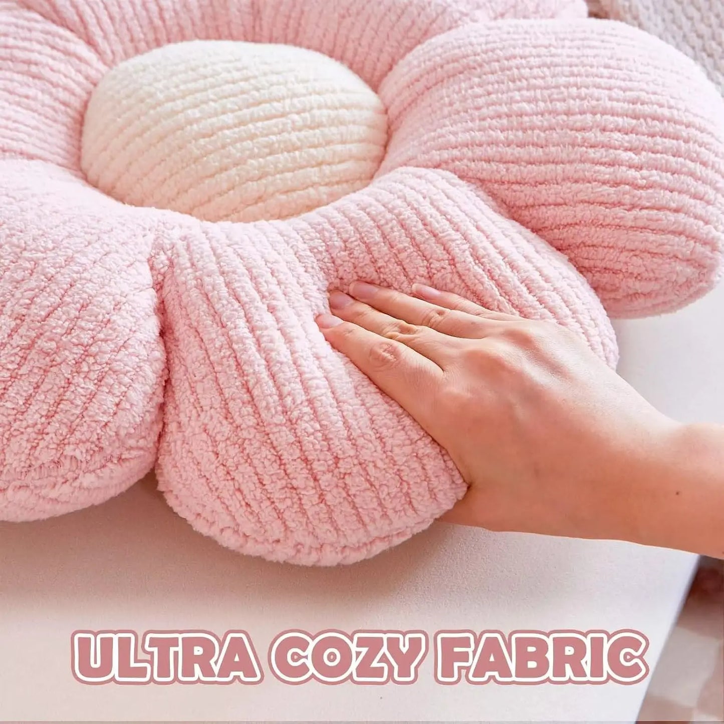 Flower Pillow, White Decorative Throw Pillow for Bed Couch, 14.9" Daisy Floral Shaped Plush Floor Seat Cushion
