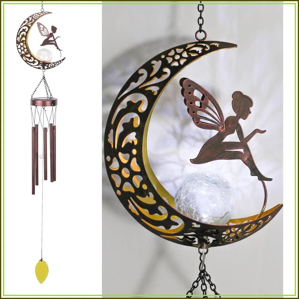 Fairy Solar Wind Chime With Crackle Glass Ball Garden Decor