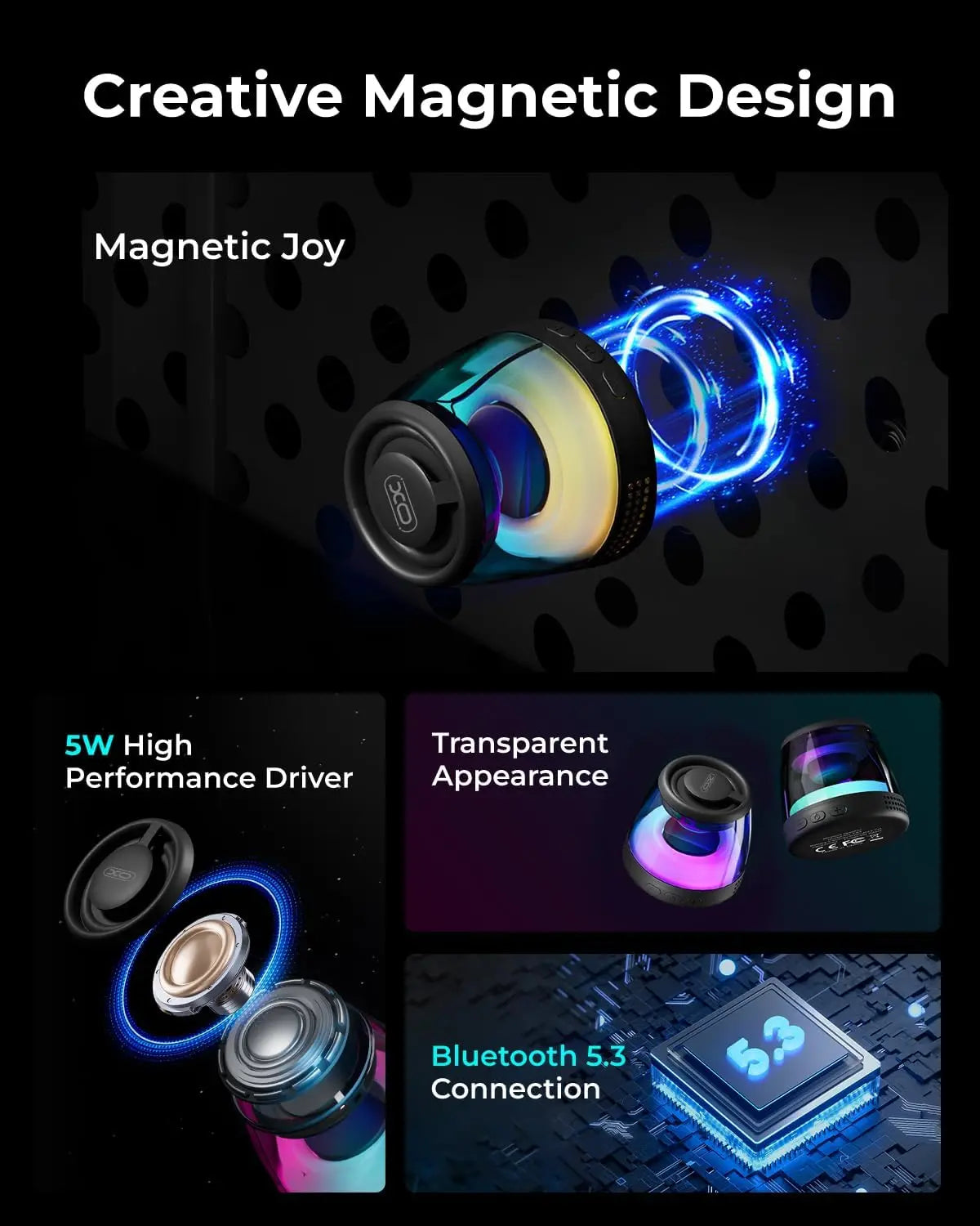 Magnetic Bluetooth Speaker With RGB Light And Phone Stand