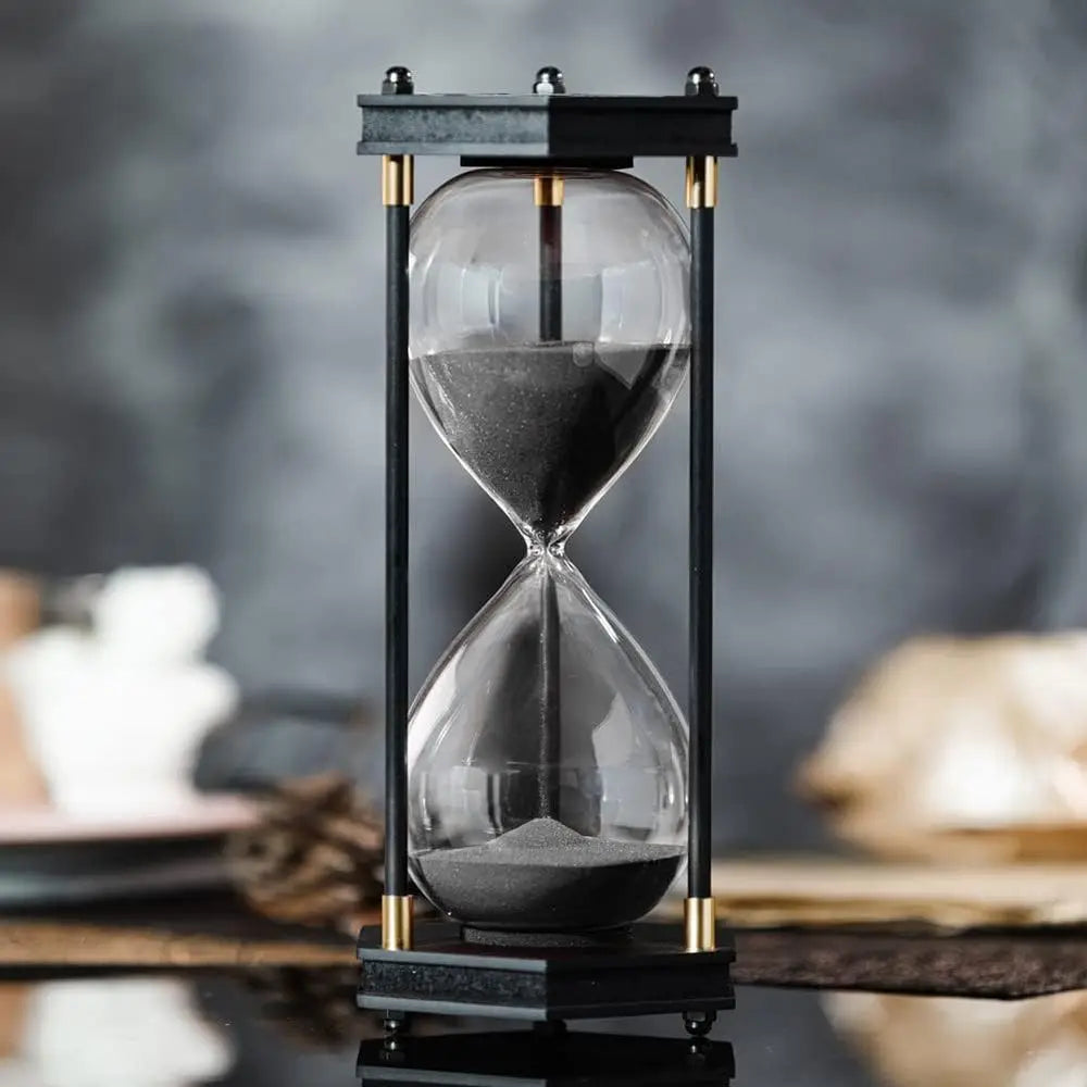 60 Minute Decorative Hexagon Sandglass with Black Sand