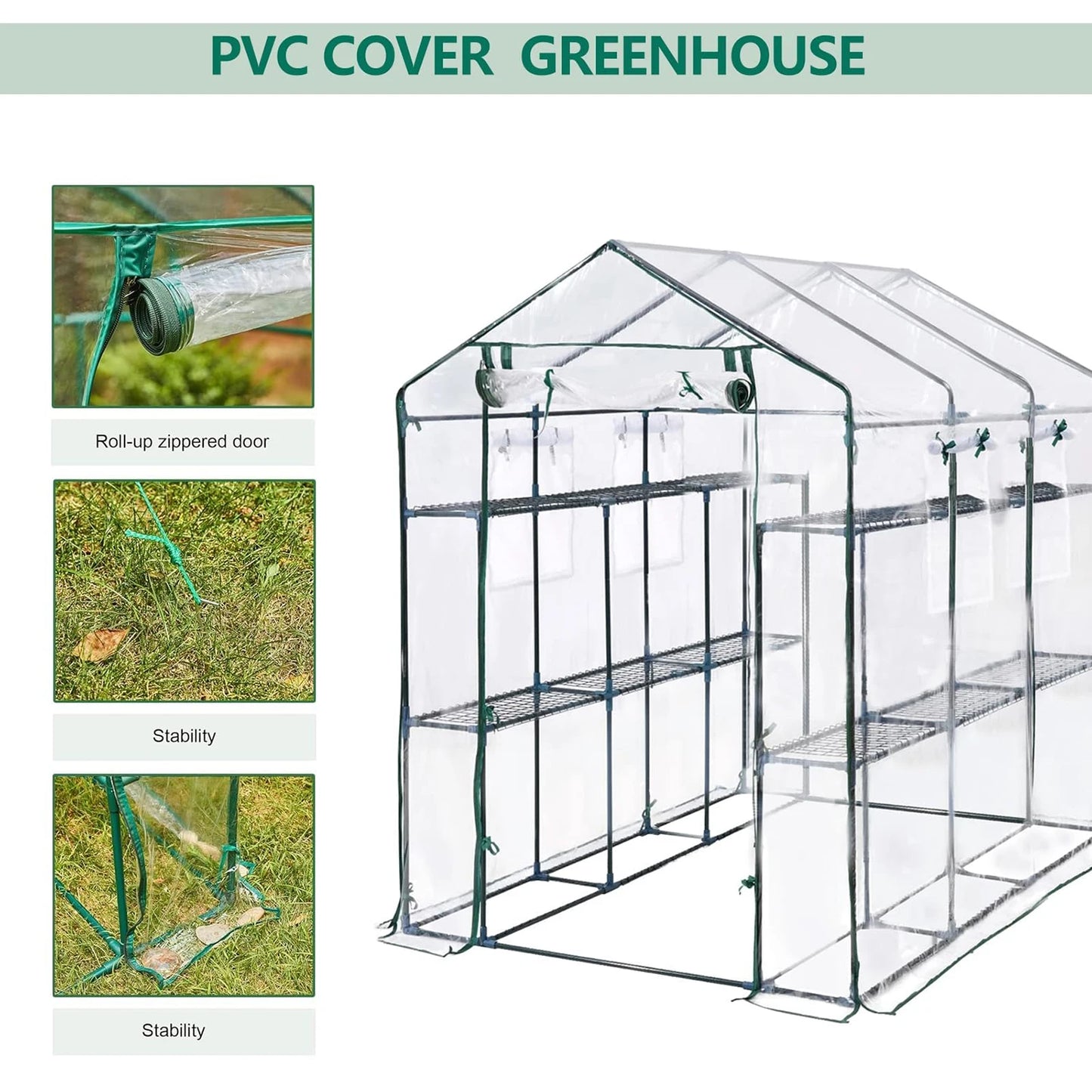 HiMISS Walk In Greenhouse With Eight Shelves And PE Cover