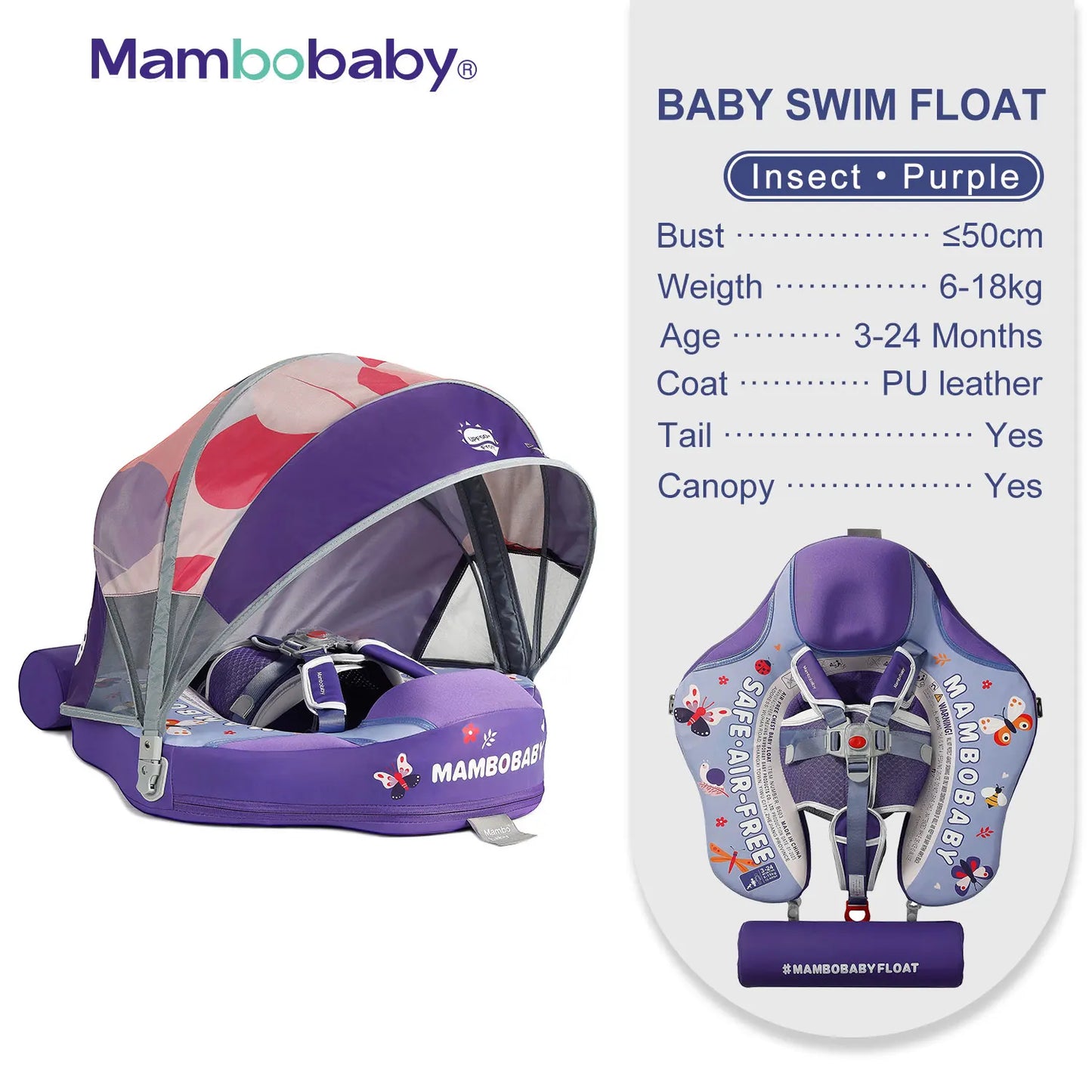 Mambobaby Animal Float Non Inflatable Baby Swimming Buoy With Canopy