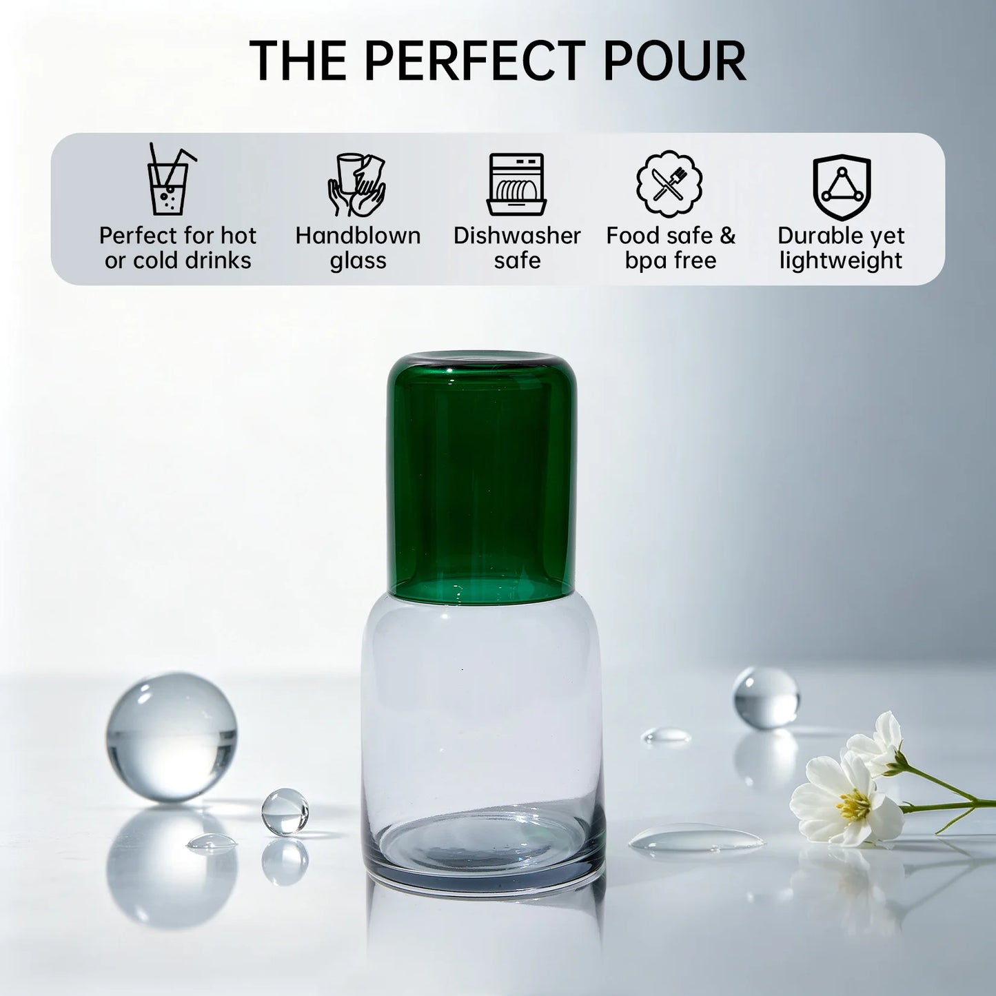 Glass Water Carafe Set with Tumbler Cup, Handblown Glass Pitcher and Cup Set for Cold Drink Water Milk Coffee