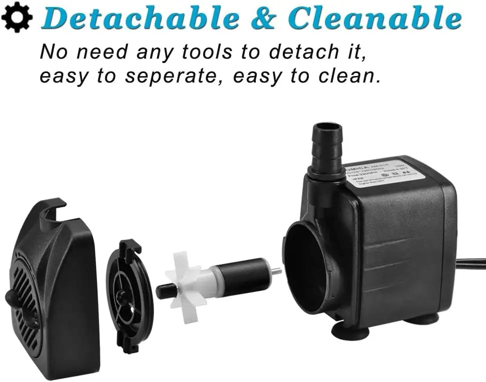 220GPH Ultra Quiet Fountain Pump (15W 800L/H), Small Submersible Pump for Pond, Water Feature, Aquariums, Fish Tanks, Hydroponic