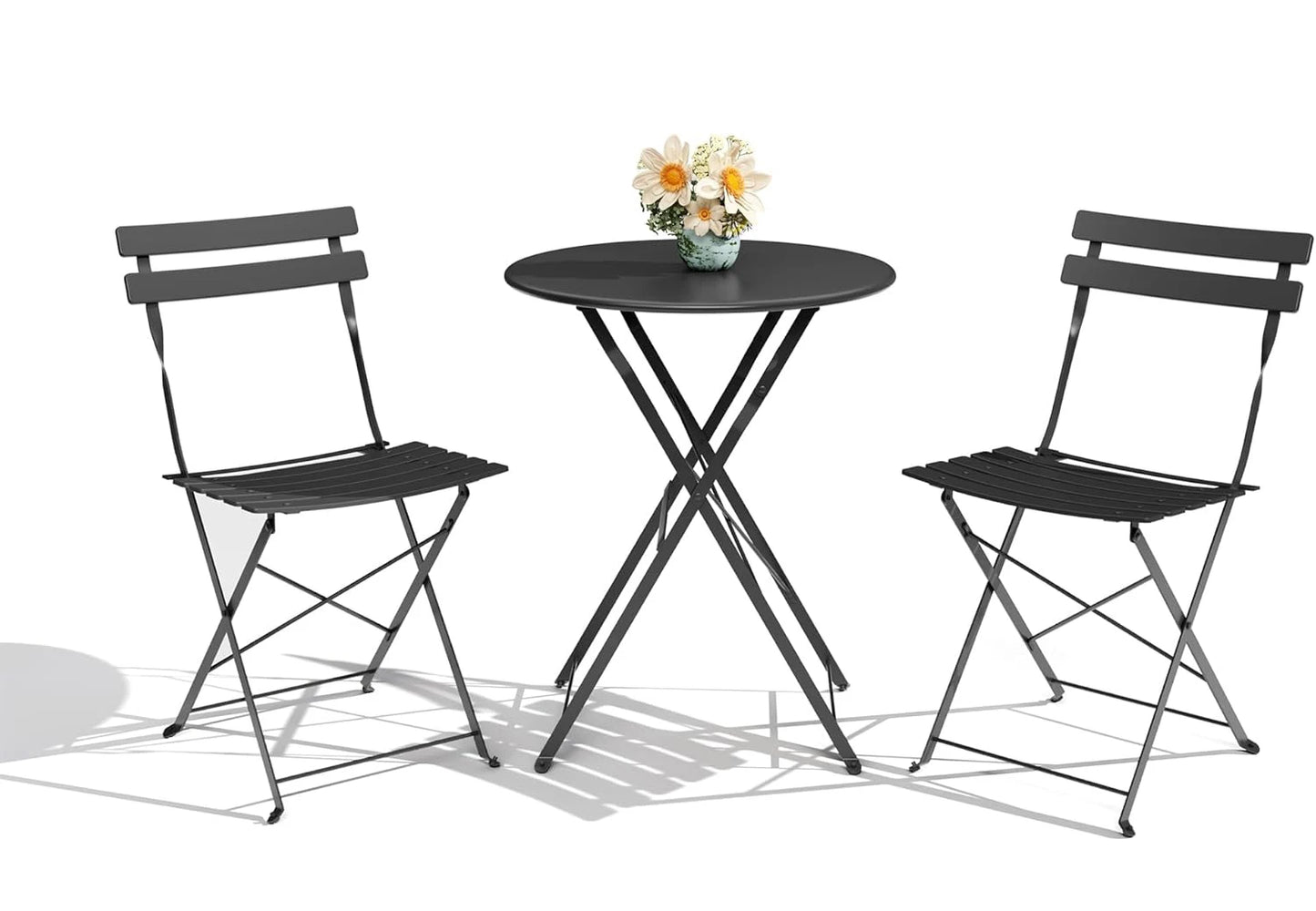 TWISTER.CK Three Piece Patio Bistro Set Folding Iron Table Chairs