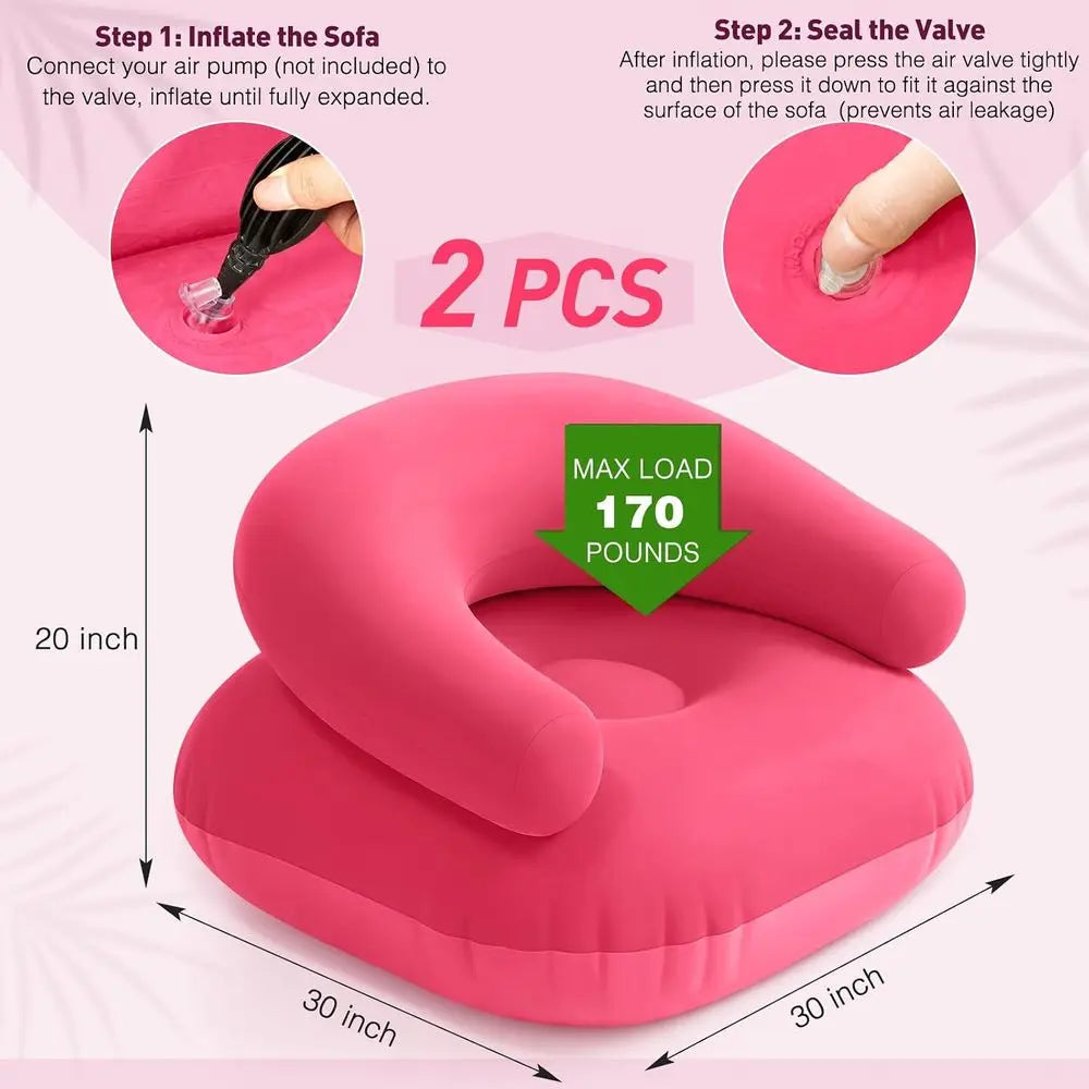 2 Pcs Inflatable Chairs for Adults - Portable Locking Sofa or Living Room Learning Camping Party (Hot Pink)