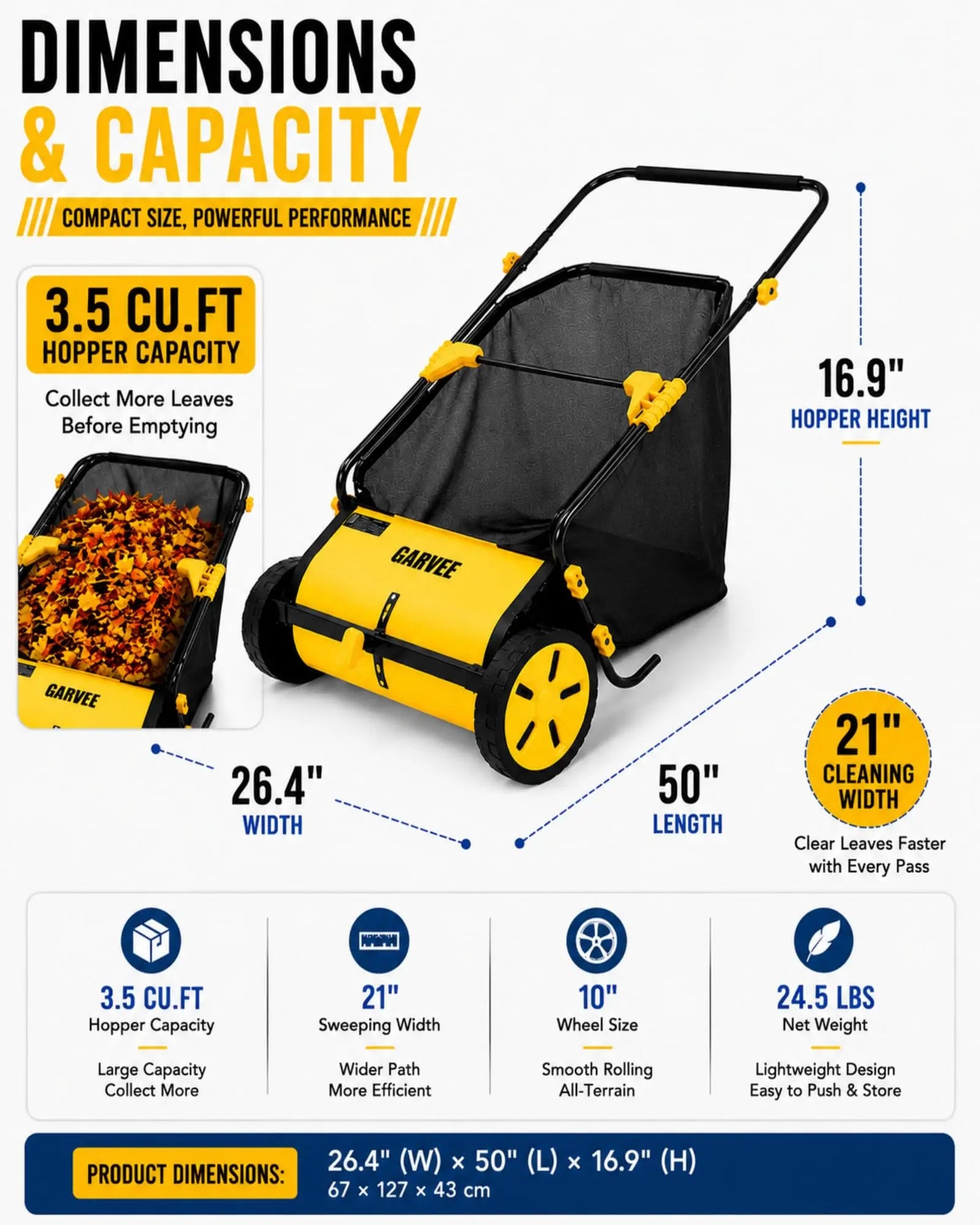 HiMISS Manual Push Lawn Sweeper For Leaves And Grass