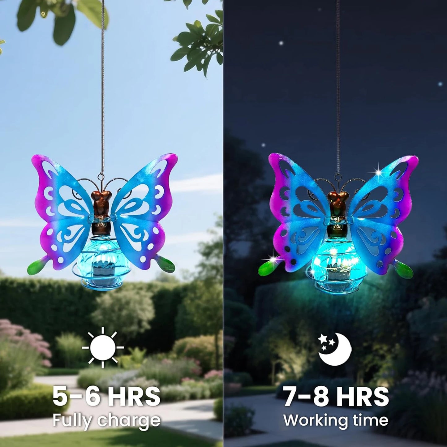 Solar Powered Led Hanging Animal Lights Butterfly Lanterns