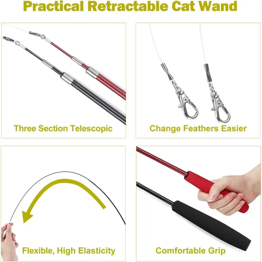 Indoor Cat Toy Kitten Wand And Feather Toys Set Interactive