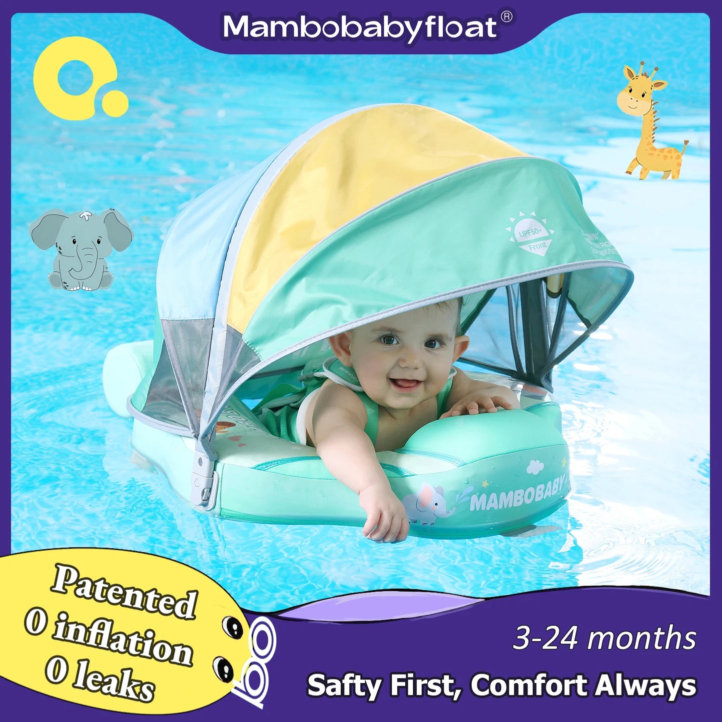 Mambobaby Animal Float Non Inflatable Baby Swimming Buoy With Canopy