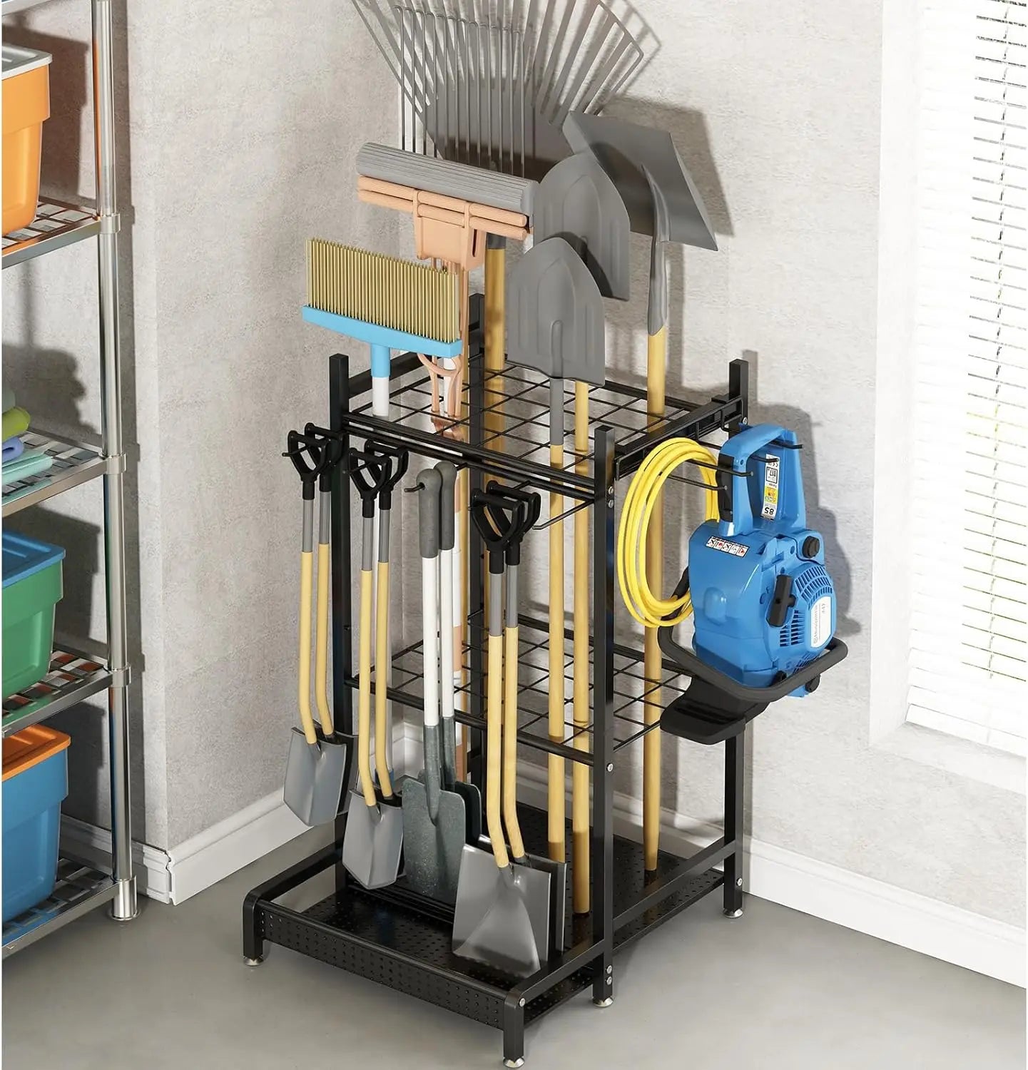 Heavy Duty Metal Tool Organizer Rack With Hooks For Garage